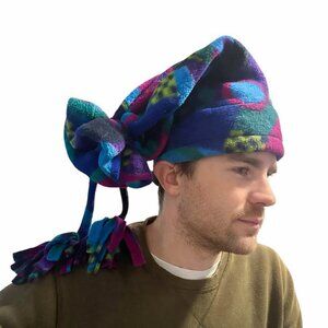 Vintage 90s Y2k Colorful Fleece Pointed Beanie Hat Rainshed Tassels Jester Style
